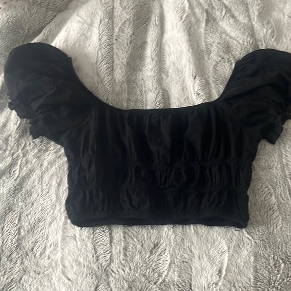SHEIN Black Hand Cropped Milk-Maid Puff Sleeved Top Size XSmall - Picture 3 of 3
